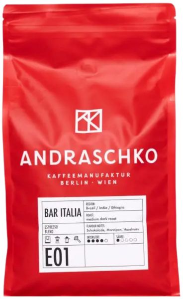 Andraschko: Bar Italia Espresso 1kg, ganze Bohne, rote Verpackung mit weißem Label